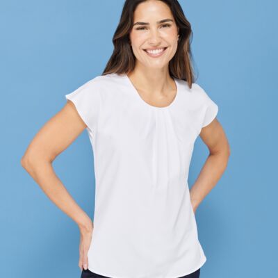 Henbury Ladies Pleat Front Short Sleeve Blouse Thumbnail